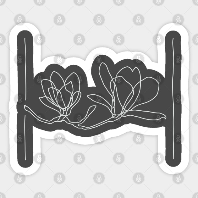 Magnolia Flowers Line Drawing - White Sticker by EnvelopeStudio